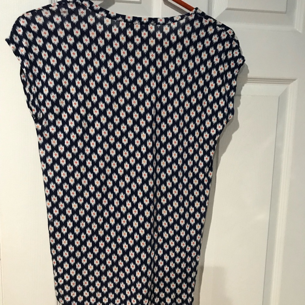 Michael Kors Navy Geometric Print Cap Sleeve Top